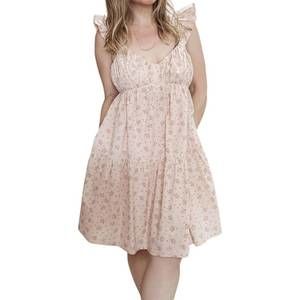 NEW DOE AND RAE petals cotton floral sweetheart neckline ruffle sleeved dress in